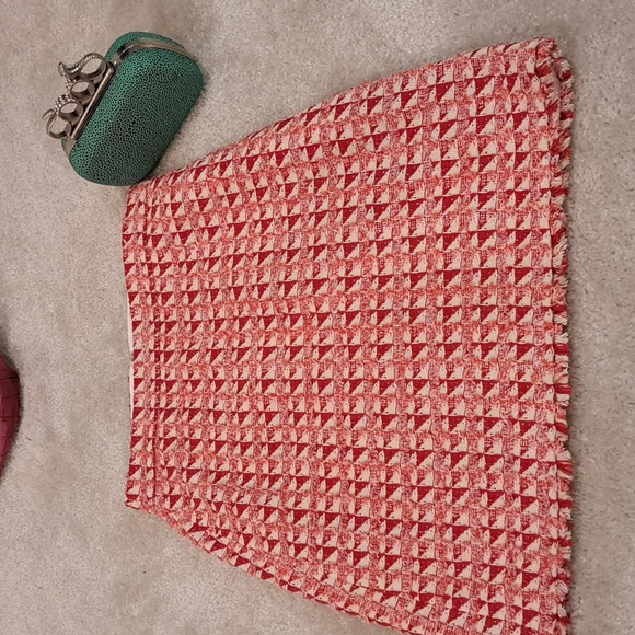 Ann Taylor Red/Pink Fringe Tweed A-line Skirt - Picture 3 of 11